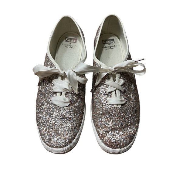 KEDS/KATE SPADE Collab Rose Gold Glitter Sneakers Sparkle Size 9 - Picture 3 of 7